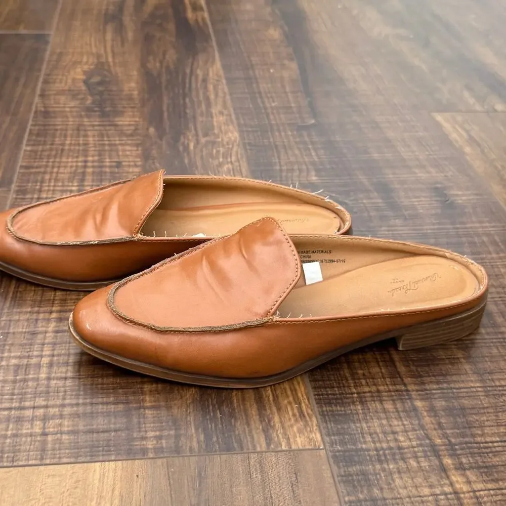 Universal Thread Tan Leather Mule Slides Slip On Loafers Size 7